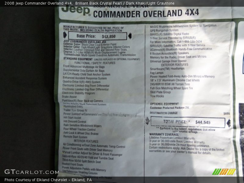  2008 Commander Overland 4x4 Window Sticker