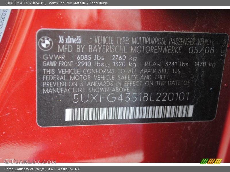 Vermilion Red Metallic / Sand Beige 2008 BMW X6 xDrive35i