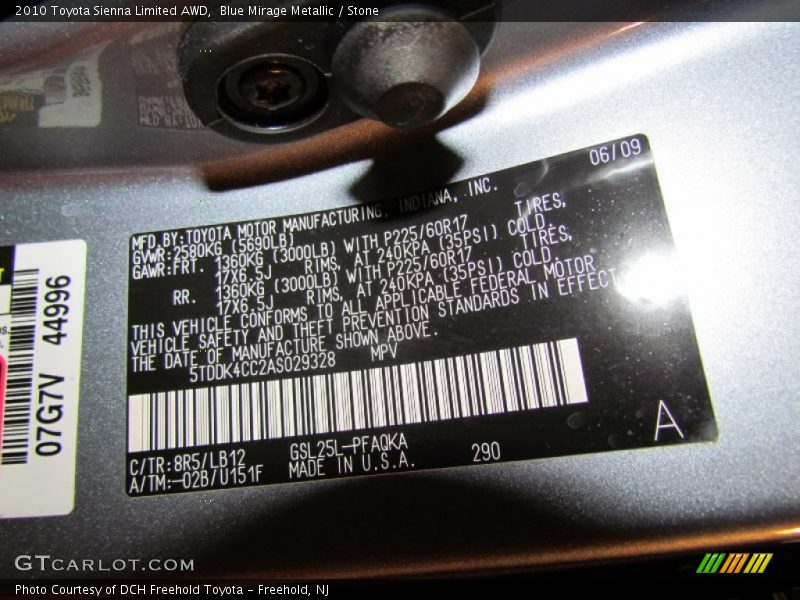 Blue Mirage Metallic / Stone 2010 Toyota Sienna Limited AWD