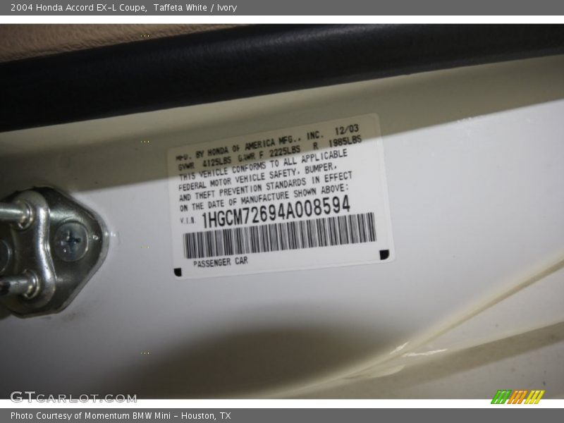Taffeta White / Ivory 2004 Honda Accord EX-L Coupe