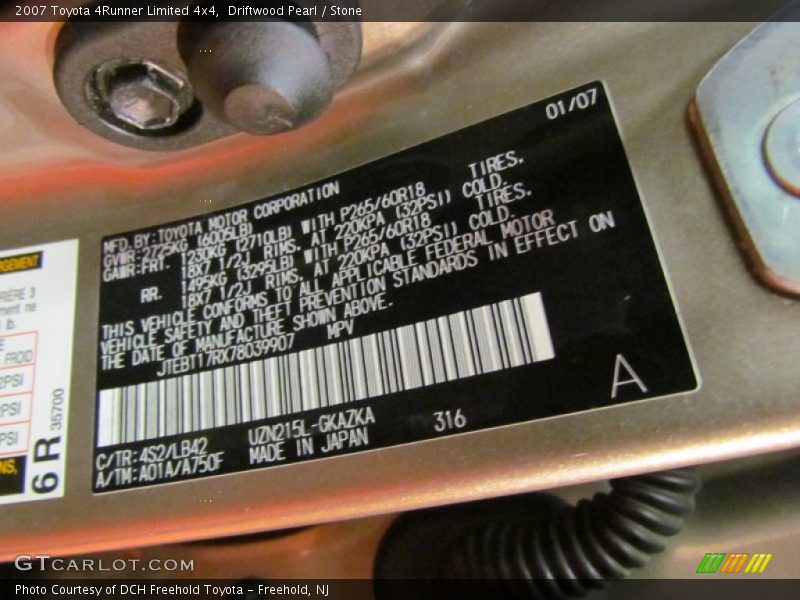 Driftwood Pearl / Stone 2007 Toyota 4Runner Limited 4x4