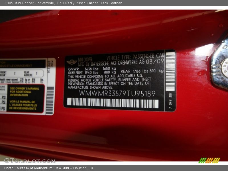 Chili Red / Punch Carbon Black Leather 2009 Mini Cooper Convertible