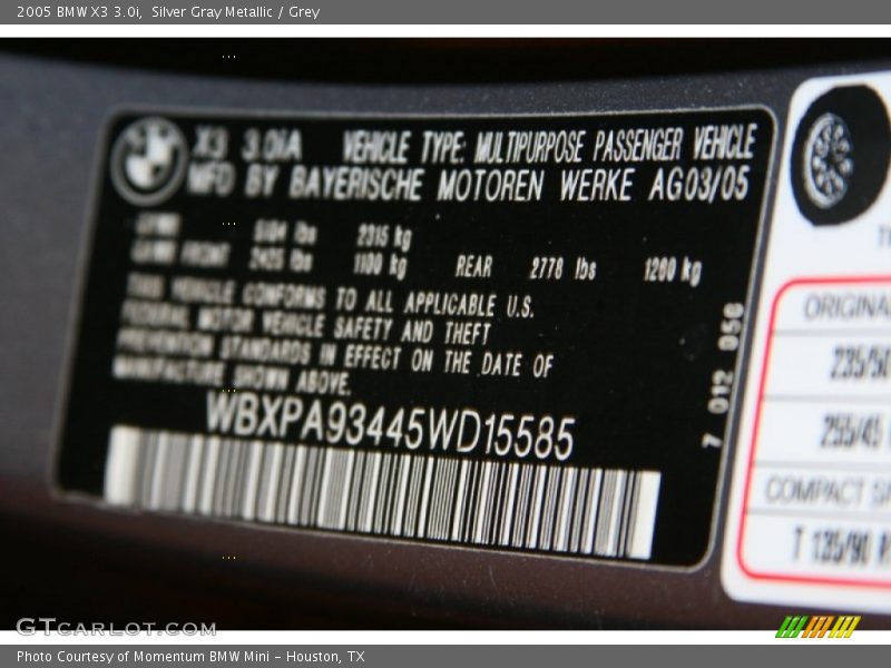 Silver Gray Metallic / Grey 2005 BMW X3 3.0i