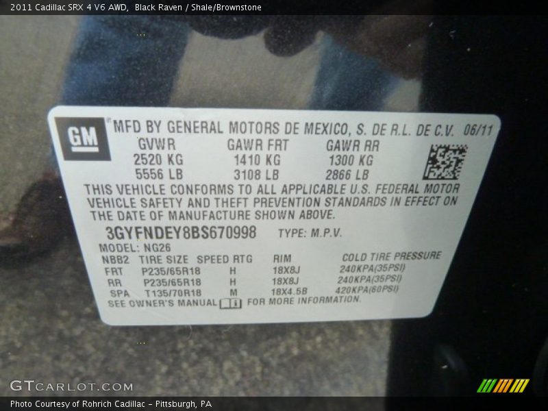Black Raven / Shale/Brownstone 2011 Cadillac SRX 4 V6 AWD