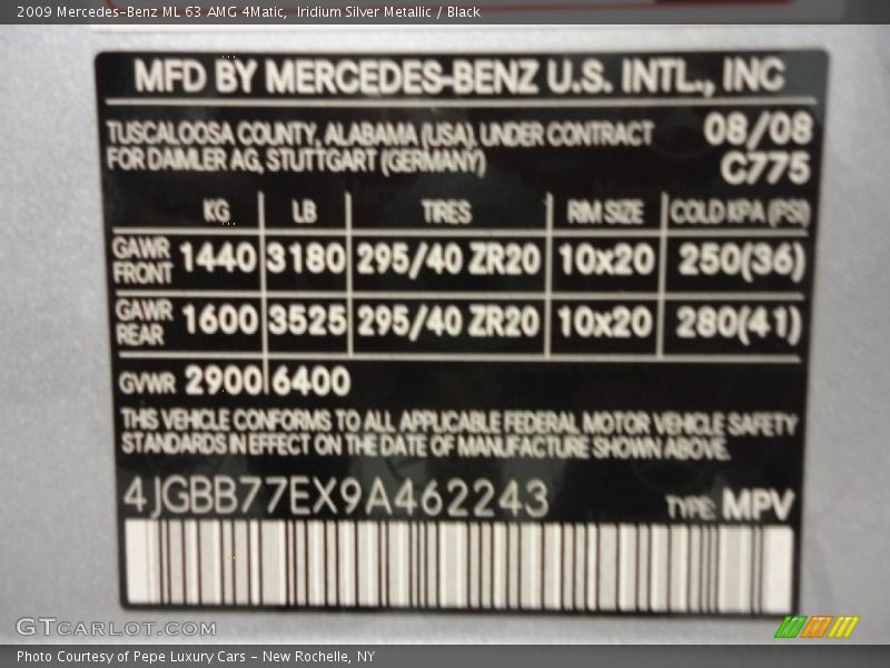 2009 ML 63 AMG 4Matic Iridium Silver Metallic Color Code 775