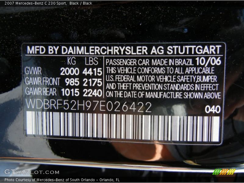 Black / Black 2007 Mercedes-Benz C 230 Sport