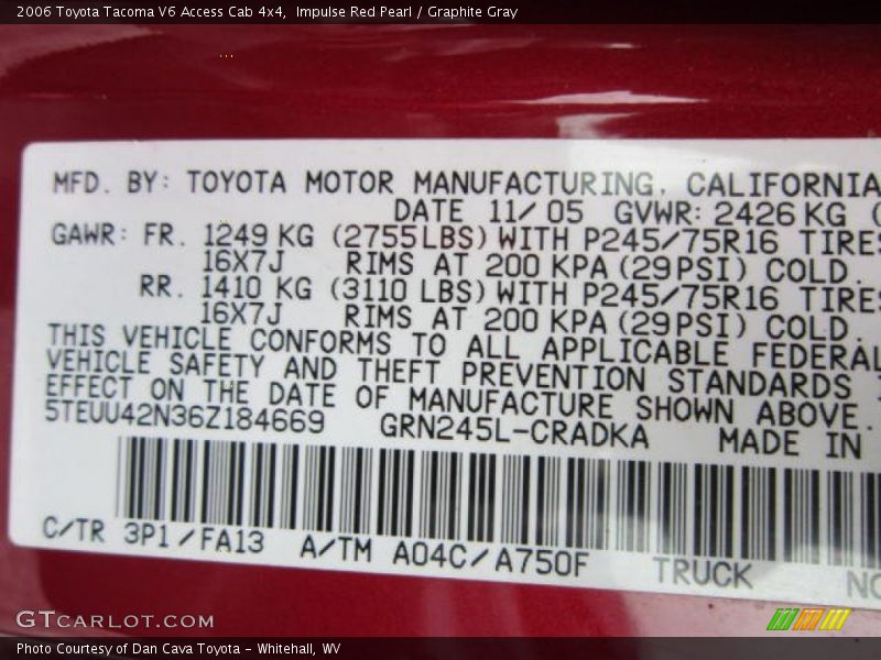Impulse Red Pearl / Graphite Gray 2006 Toyota Tacoma V6 Access Cab 4x4