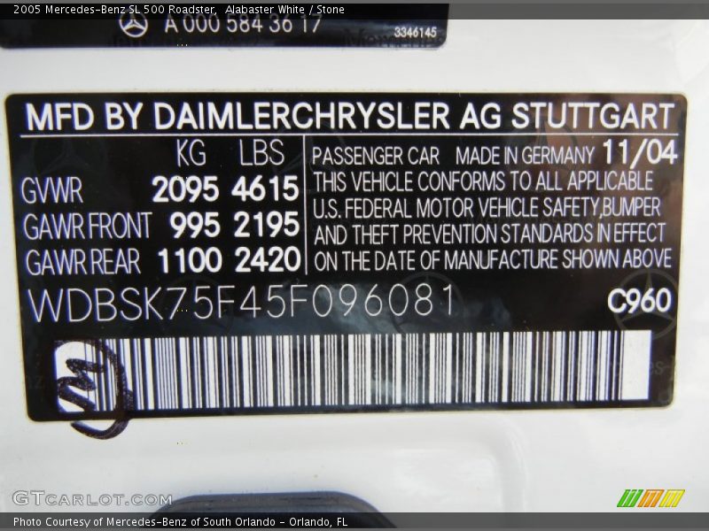 Alabaster White / Stone 2005 Mercedes-Benz SL 500 Roadster