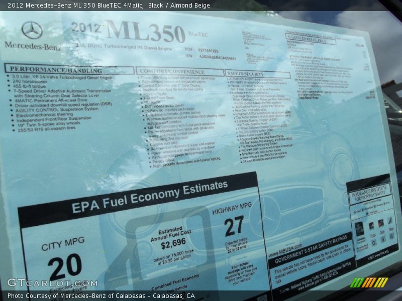 Black / Almond Beige 2012 Mercedes-Benz ML 350 BlueTEC 4Matic