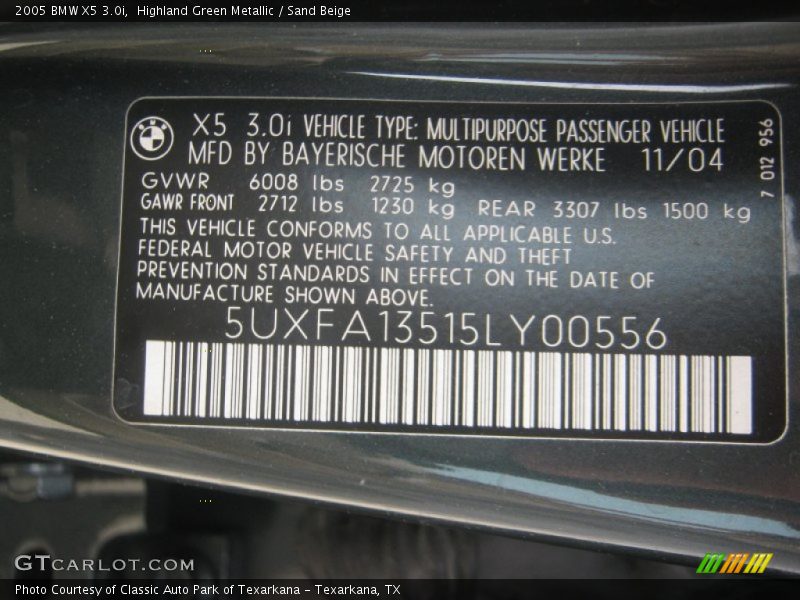 Highland Green Metallic / Sand Beige 2005 BMW X5 3.0i