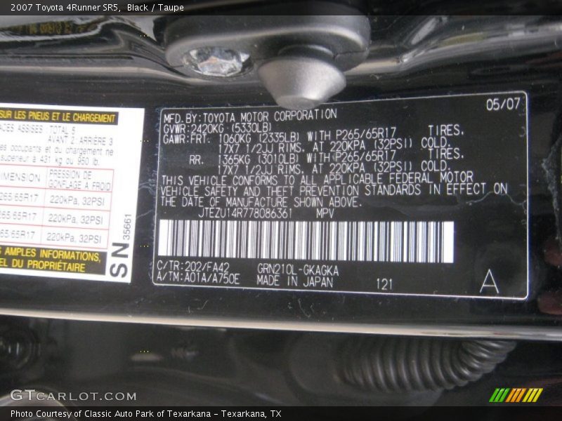 Black / Taupe 2007 Toyota 4Runner SR5