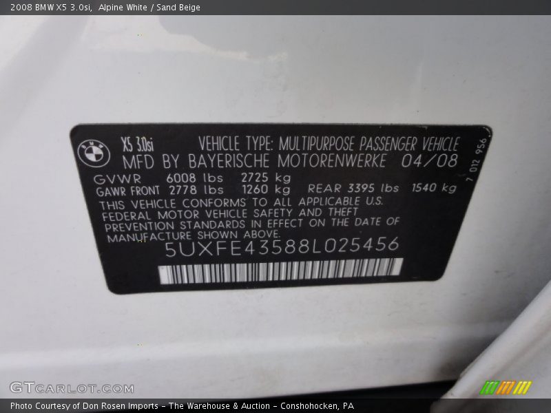 Alpine White / Sand Beige 2008 BMW X5 3.0si
