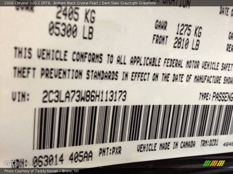 2006 300 C SRT8 Brilliant Black Crystal Pearl Color Code PXR