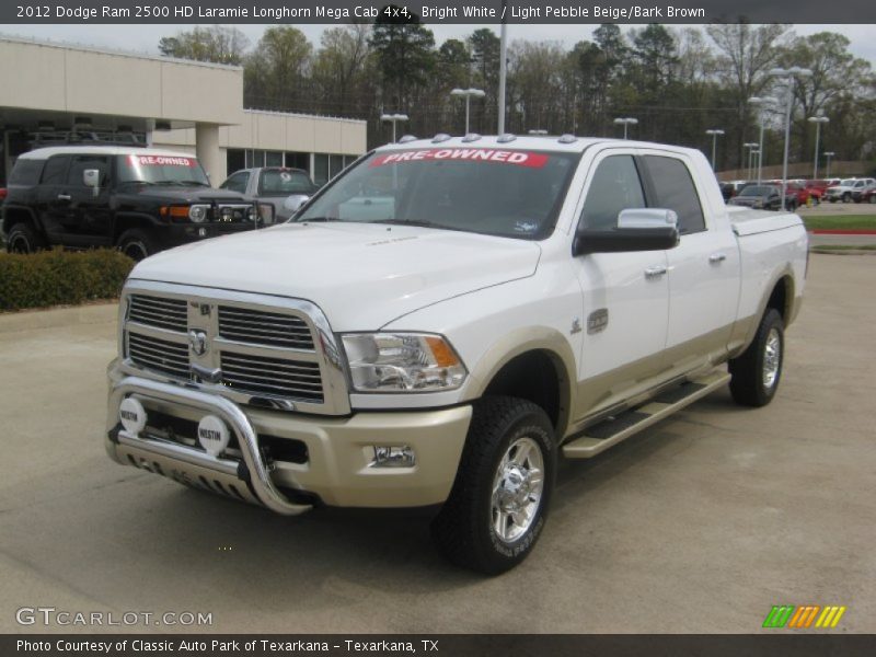 Bright White / Light Pebble Beige/Bark Brown 2012 Dodge Ram 2500 HD Laramie Longhorn Mega Cab 4x4