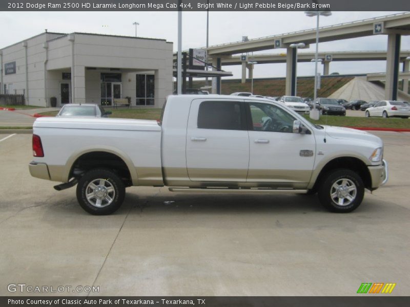 Bright White / Light Pebble Beige/Bark Brown 2012 Dodge Ram 2500 HD Laramie Longhorn Mega Cab 4x4