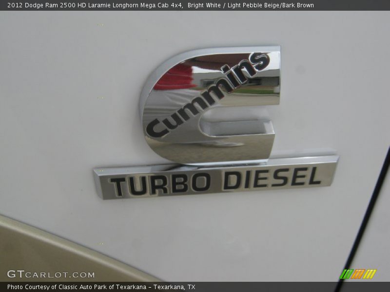 Bright White / Light Pebble Beige/Bark Brown 2012 Dodge Ram 2500 HD Laramie Longhorn Mega Cab 4x4