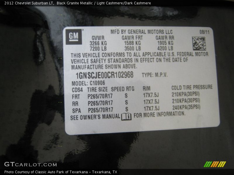 Black Granite Metallic / Light Cashmere/Dark Cashmere 2012 Chevrolet Suburban LT