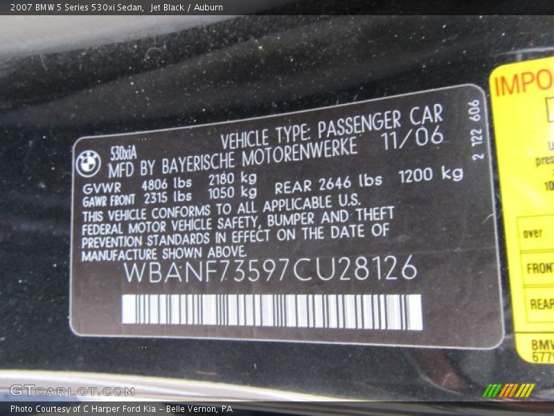 Jet Black / Auburn 2007 BMW 5 Series 530xi Sedan