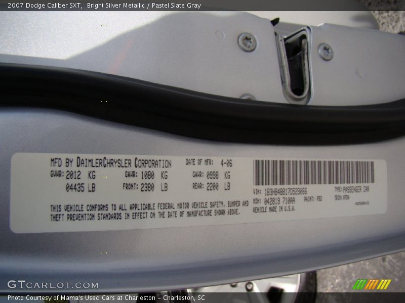 Bright Silver Metallic / Pastel Slate Gray 2007 Dodge Caliber SXT