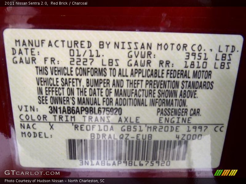 Red Brick / Charcoal 2011 Nissan Sentra 2.0