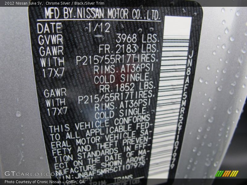 Chrome Silver / Black/Silver Trim 2012 Nissan Juke SV