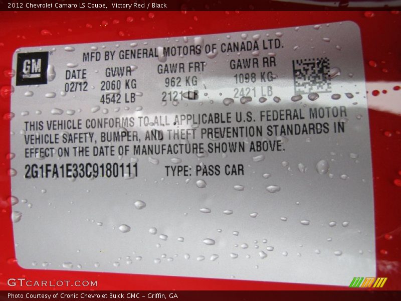 Victory Red / Black 2012 Chevrolet Camaro LS Coupe