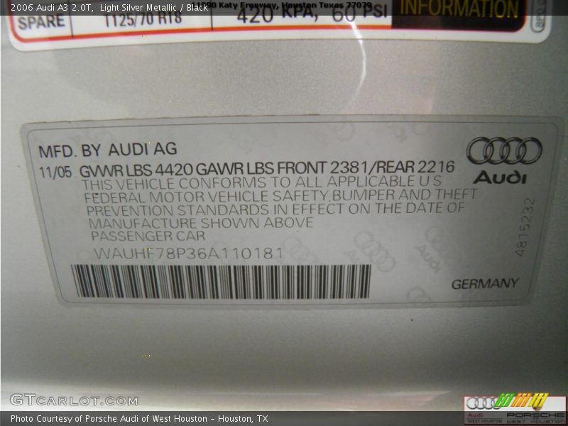 Light Silver Metallic / Black 2006 Audi A3 2.0T