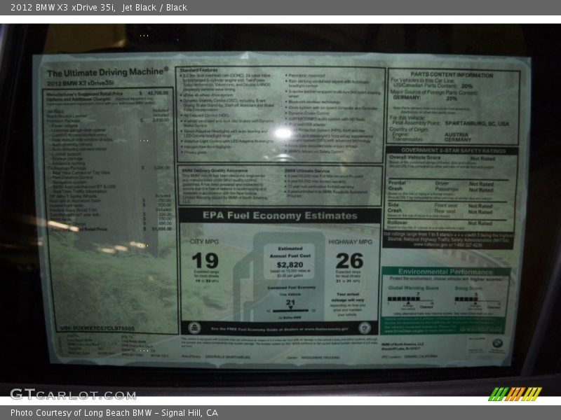 Jet Black / Black 2012 BMW X3 xDrive 35i
