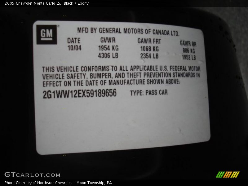 Black / Ebony 2005 Chevrolet Monte Carlo LS