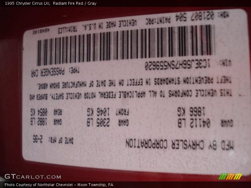 1995 Cirrus LXi Radiant Fire Red Color Code PRC