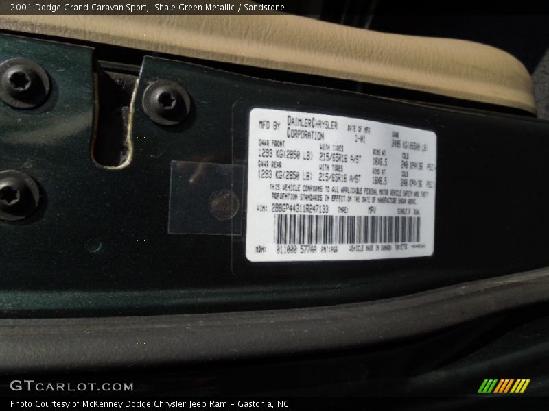 Shale Green Metallic / Sandstone 2001 Dodge Grand Caravan Sport