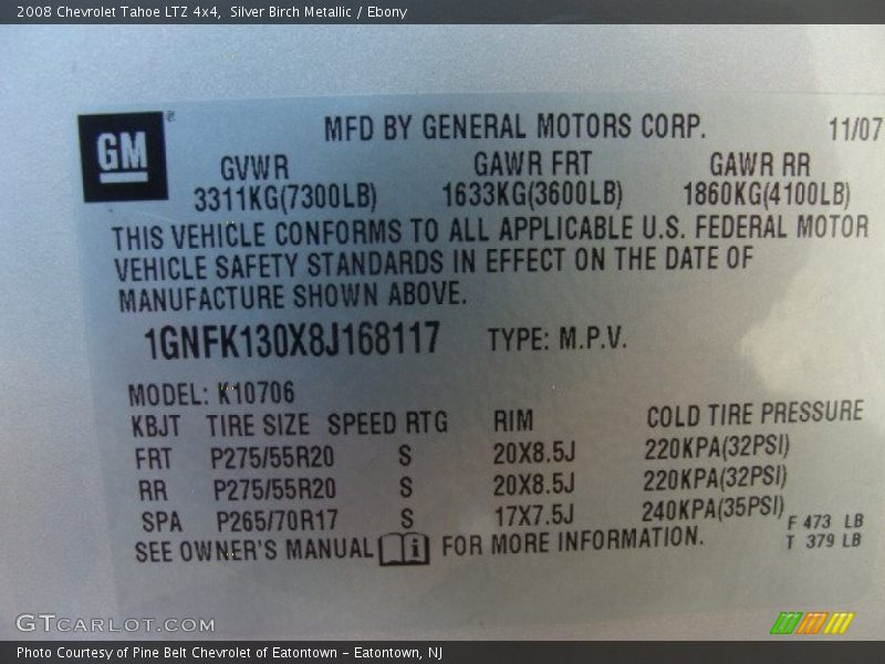 Silver Birch Metallic / Ebony 2008 Chevrolet Tahoe LTZ 4x4