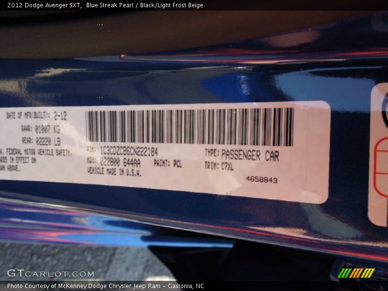 2012 Avenger SXT Blue Streak Pearl Color Code PCL