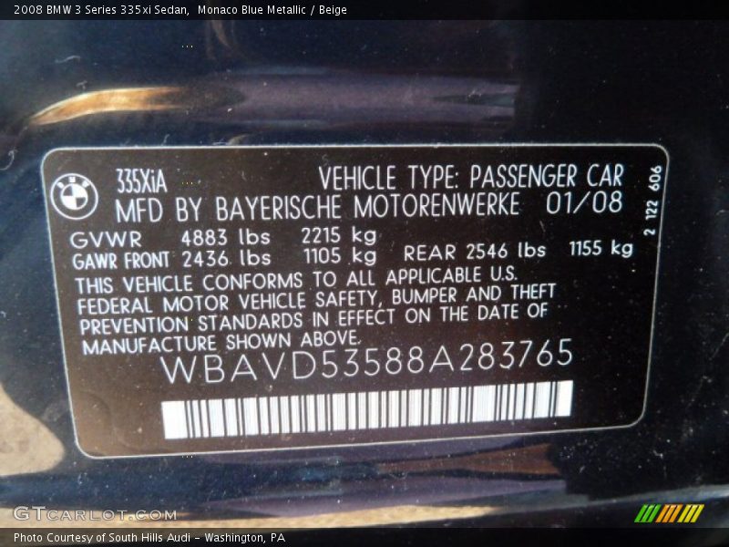 Monaco Blue Metallic / Beige 2008 BMW 3 Series 335xi Sedan