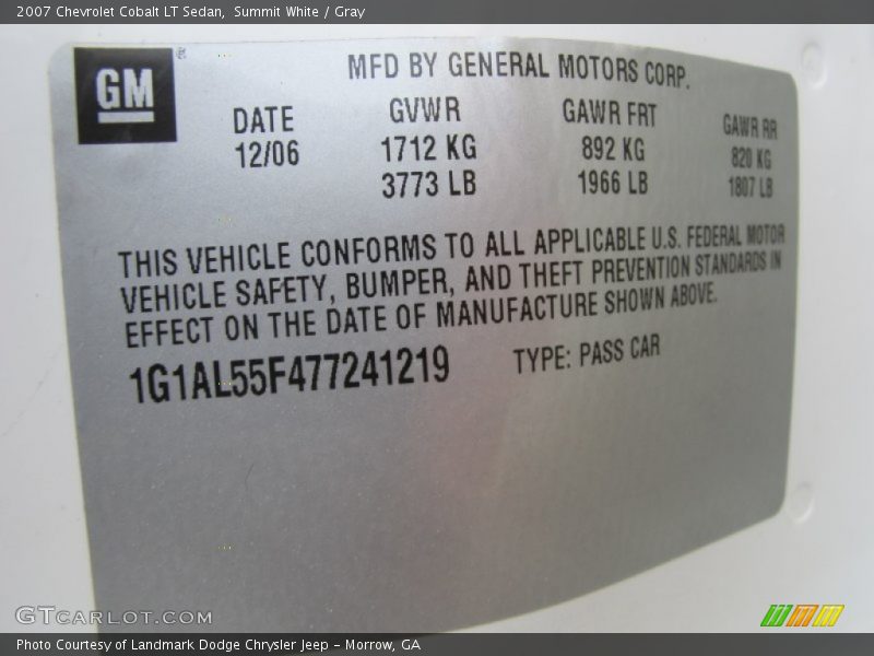 Summit White / Gray 2007 Chevrolet Cobalt LT Sedan