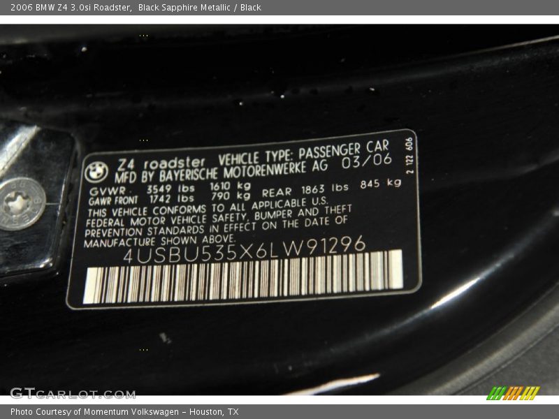 Black Sapphire Metallic / Black 2006 BMW Z4 3.0si Roadster