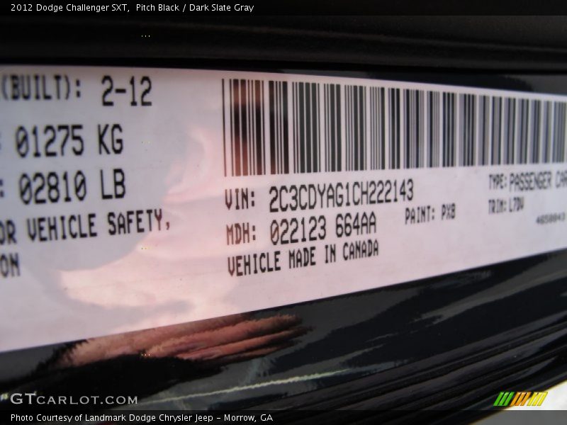 Pitch Black / Dark Slate Gray 2012 Dodge Challenger SXT
