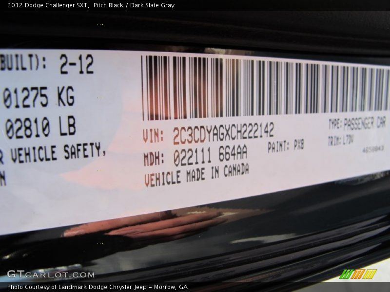 Pitch Black / Dark Slate Gray 2012 Dodge Challenger SXT