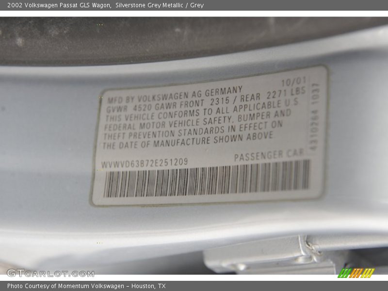 Silverstone Grey Metallic / Grey 2002 Volkswagen Passat GLS Wagon