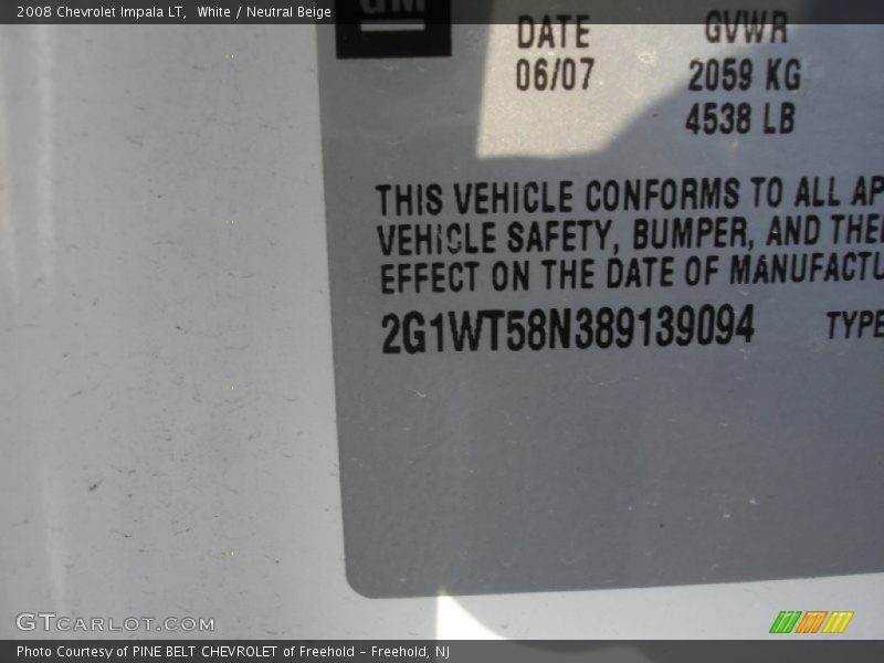 White / Neutral Beige 2008 Chevrolet Impala LT
