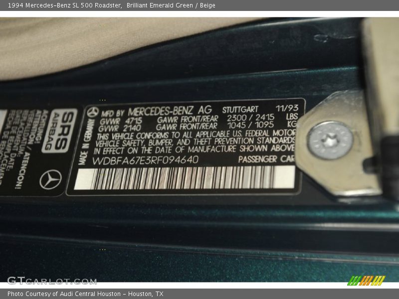 Brilliant Emerald Green / Beige 1994 Mercedes-Benz SL 500 Roadster