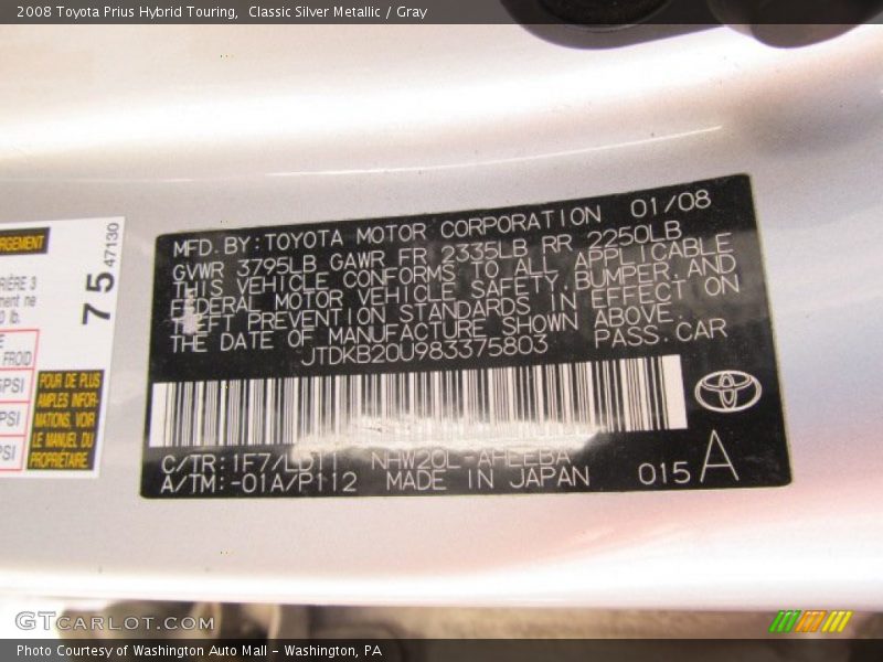 Classic Silver Metallic / Gray 2008 Toyota Prius Hybrid Touring