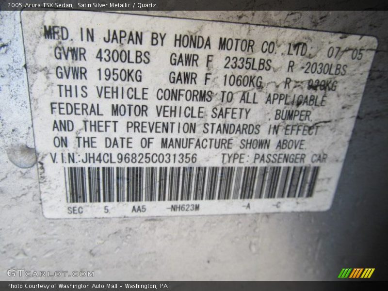 Satin Silver Metallic / Quartz 2005 Acura TSX Sedan