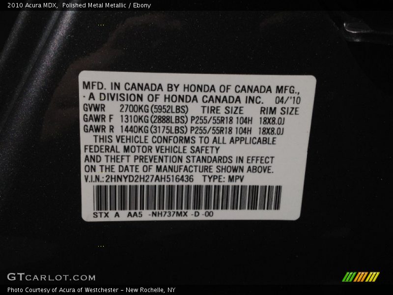 Polished Metal Metallic / Ebony 2010 Acura MDX