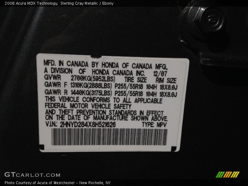Sterling Gray Metallic / Ebony 2008 Acura MDX Technology