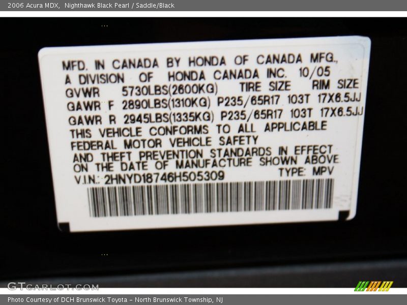 Nighthawk Black Pearl / Saddle/Black 2006 Acura MDX