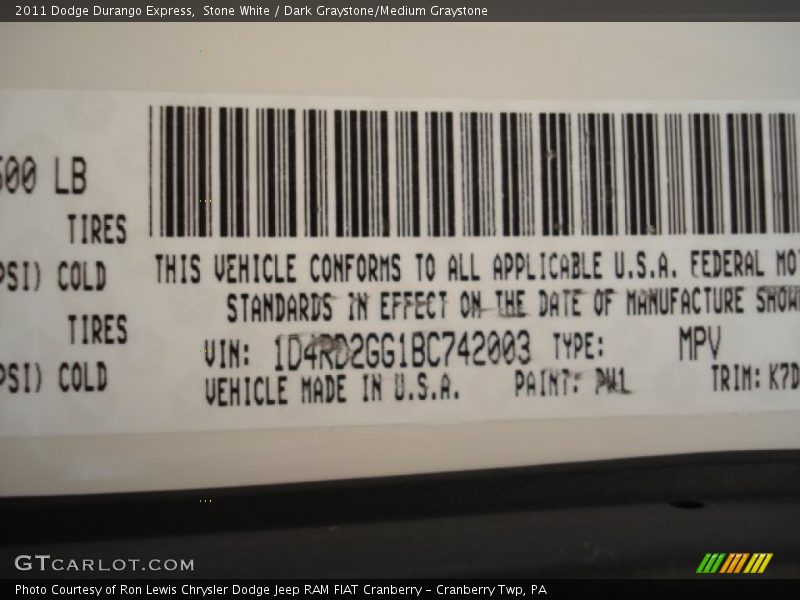 Stone White / Dark Graystone/Medium Graystone 2011 Dodge Durango Express