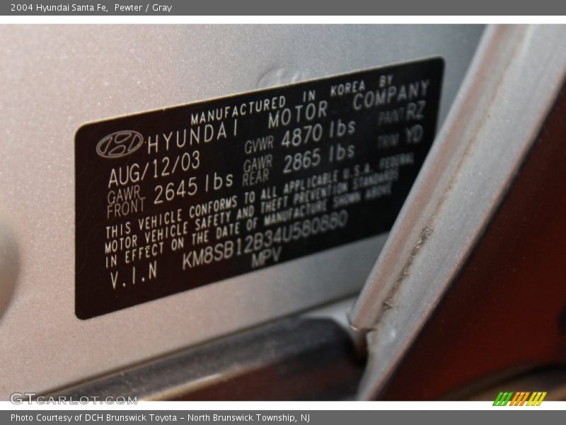 Pewter / Gray 2004 Hyundai Santa Fe