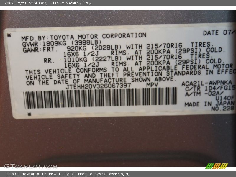 Titanium Metallic / Gray 2002 Toyota RAV4 4WD