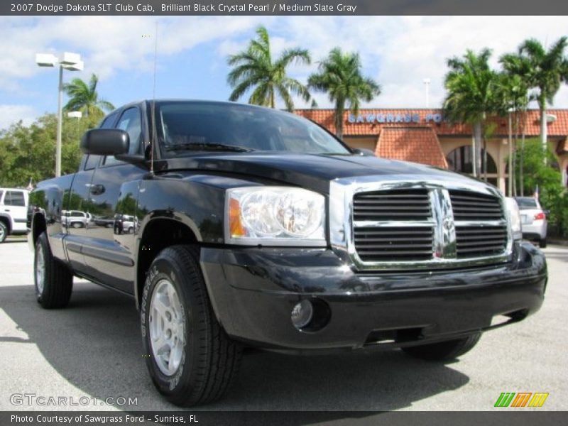 Brilliant Black Crystal Pearl / Medium Slate Gray 2007 Dodge Dakota SLT Club Cab